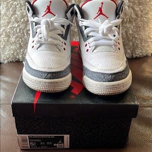 Kids Air Jordan Retro 3 White Fire Red- Black Shoes